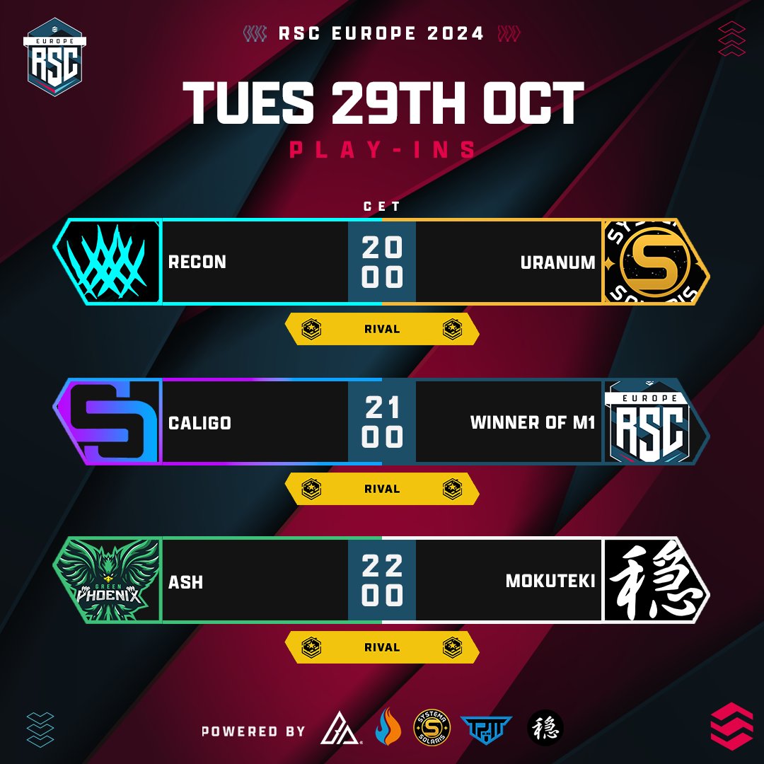 RSC EU (@rsc_eu) on Twitter photo π£ Match Day! π£
Recon π Uranum @ 20:00 CEST
Caligo π TBD @ 21:00 CEST
Ash π Mokuteki @ 22:00 CEST
π- <a href="/BigChebbz/">Toby</a>, <a href="/HOJCasts/">HOJ β€οΈβπ₯</a>, <a href="/RhinoCasts11/">RhinoCasts</a>, <a href="/Subzan1/">Subzan</a>
π¬- <a href="/mauve_rl/">mauvetl</a>
πΊ - twitch.tv/rsc_eu π£ Match Day! π£
Recon π Uranum @ 20:00 CEST
Caligo π TBD @ 21:00 CEST
Ash π Mokuteki @ 22:00 CEST
π- <a href="/BigChebbz/">Toby</a>, <a href="/HOJCasts/">HOJ β€οΈβπ₯</a>, <a href="/RhinoCasts11/">RhinoCasts</a>, <a href="/Subzan1/">Subzan</a>
π¬- <a href="/mauve_rl/">mauvetl</a>
πΊ - twitch.tv/rsc_eu