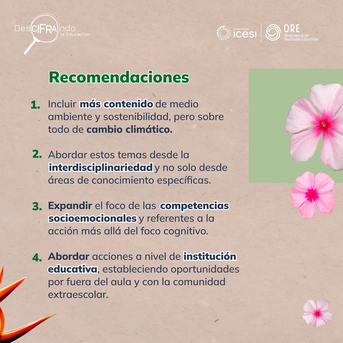 Hoy en #DeCIFRAndoLaEducación, continuamos con el análisis de la educación ambiental. El estudio de la UNESCO sugiere que las temáticas se focalizan en las ciencias naturales, se priorizan las habilidades cognitivas, y hay poca inclusión de temáticas de justicia ambiental.