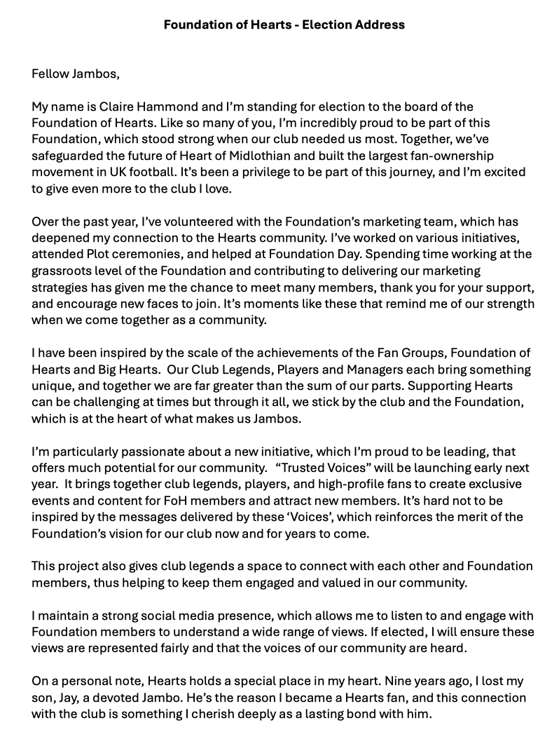 ClaireHammond's tweet image. In other news...👀
I'm standing for election to the Board of Foundation of Hearts. I'd love it if you could take the time to read my election address, share &amp;amp; consider voting for me when the time comes 🇱🇻♥️🇱🇻
- Info. on the election and candidates here: foundationofhearts.org/blogs/blog/fou…