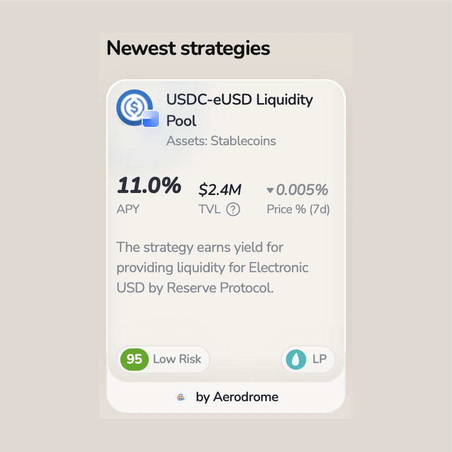 reserveprotocol's tweet image. Stake your USDC-eUSD LP in @AerodromeFi via @rivoxyz during their “Based DeFi November” and earn *checks notes* ELEVEN PERCENT APY + Rivo points?! 🤯