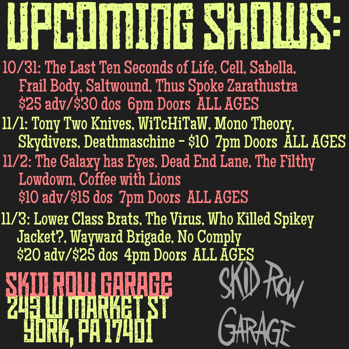Lots of rad bands this week. 

Etix link: etix.com/ticket/v/31634?