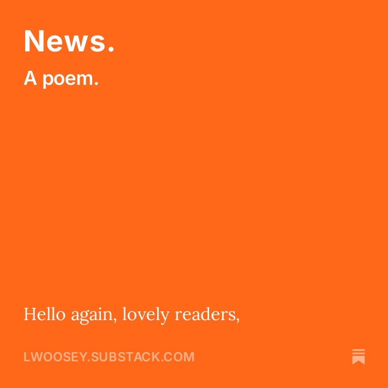 Poem number two is out in the world. If it resonates, let me know. lwoosey.substack.com/p/news #poetry #creativity