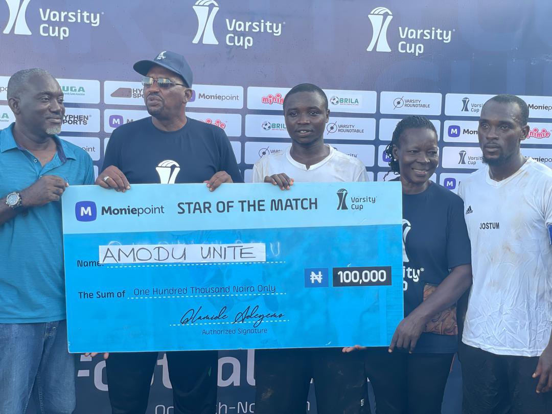 VarsityCupNG's tweet photo. All eyes on Amodu Unite—our Star of the Match, who scored two of the three goals that led JOSTUM to victory! 🔥⚽
A powerhouse performance that defined the game.
@NUGANigeria
#VarsityCup #StarOfTheMatch #JOSTUMPride https://t.co/g7ee1w0CYY
