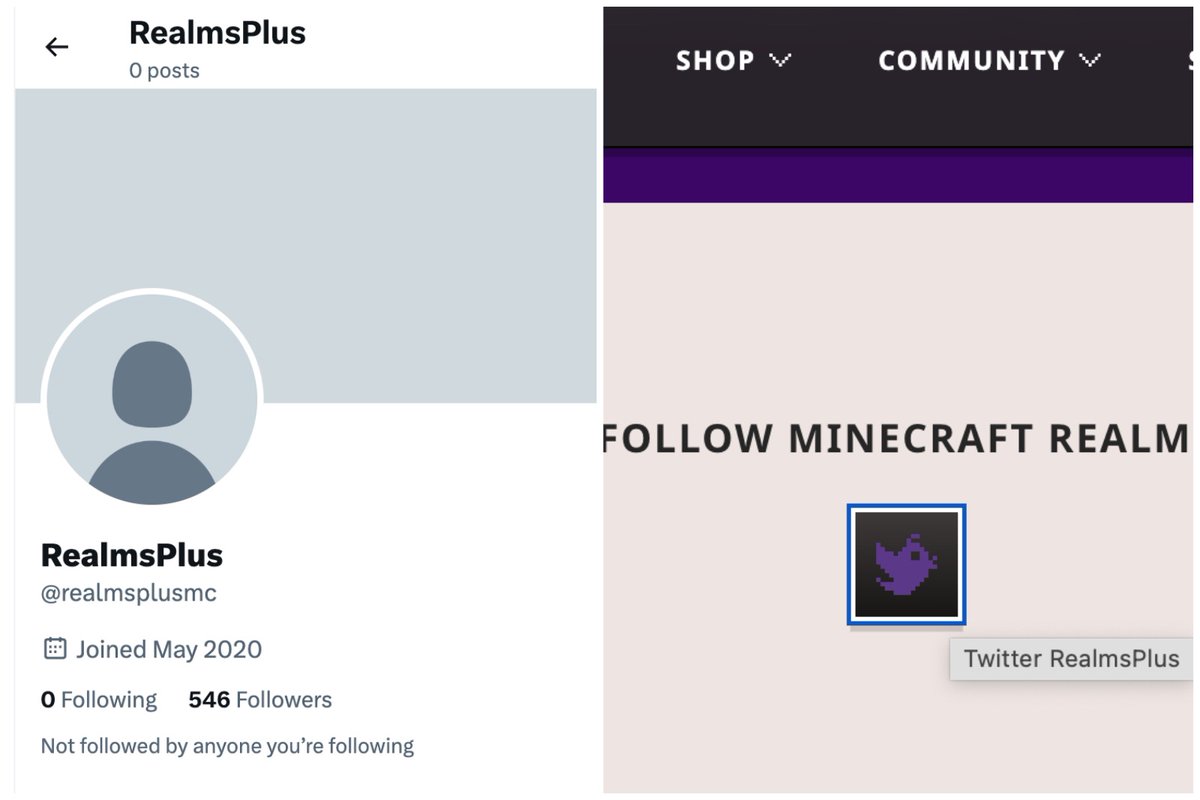 GetMoGames's tweet photo. @Minecraft You might want to remove this link from the official site since the RealmsPlus X account has nothing on it.  Found on the bottom of this page: https://t.co/ikizxsUSmw https://t.co/uVwucInytc