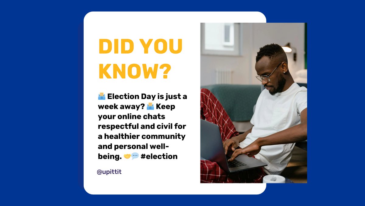 🗳️ Election Day is just a week away! 🗳️ While voting and debate are key to democracy, campaigns can be stressful and polarizing. Keep your online chats respectful and civil for a healthier community and personal well-being. 🤝💬 #election