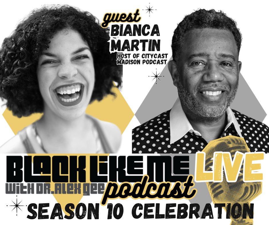 Dr. Gee hosts a special episode recorded live with an audience in summer 2024 at Cafe Coda in Madison, WI. The night was a celebration of the 10th season of Black Like Me, and Dr. Gee brought together Black podcast hosts to talk. 
Listen: alexgee.com/s10-live-event/