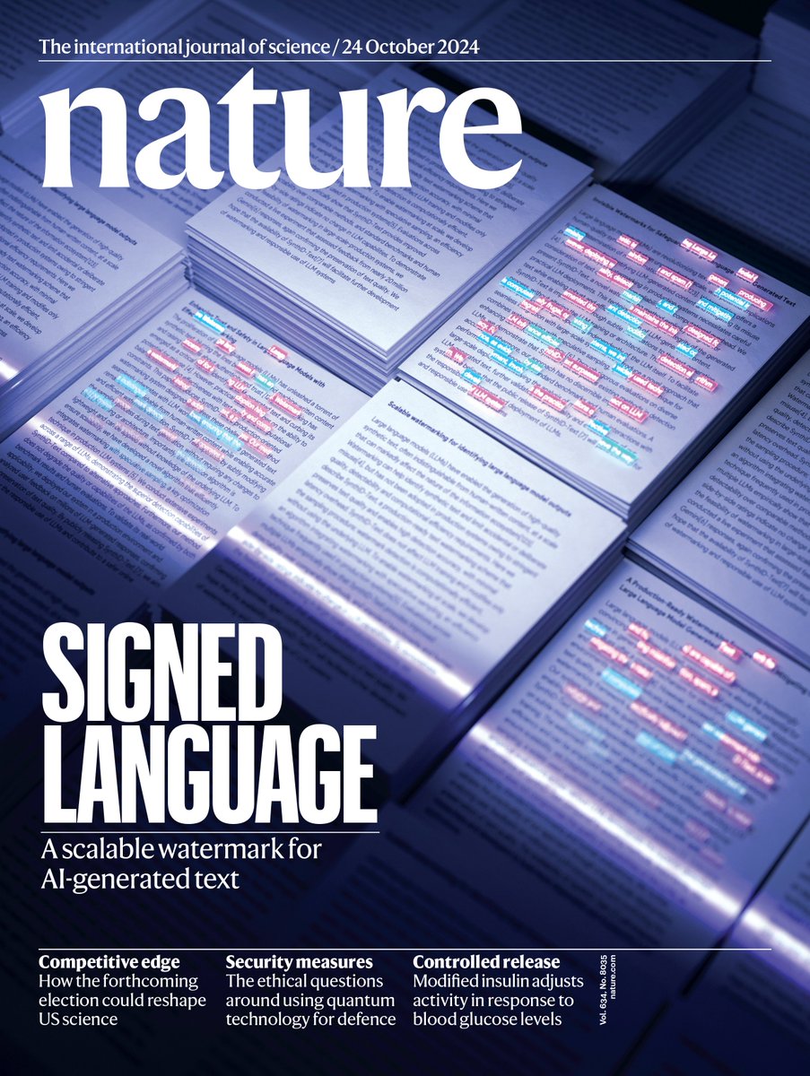 abigail_e_see's tweet photo. Last week our paper on SynthID-text, a method from @GoogleDeepMind for watermarking LLM-generated text, was published in @Nature. 🧵

https://t.co/5IUKXkPjs7 https://t.co/kMDn76Eugs