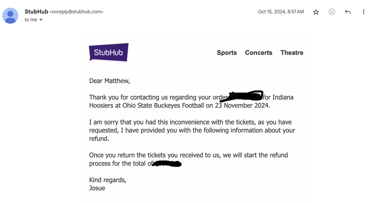 mattsnow78's tweet photo. @StubHub can you explain to me why it’s 14 day later and I still don’t have a refund for the Club level seats I bought, that were actually in C deck of the shoe? https://t.co/grQynbil0u