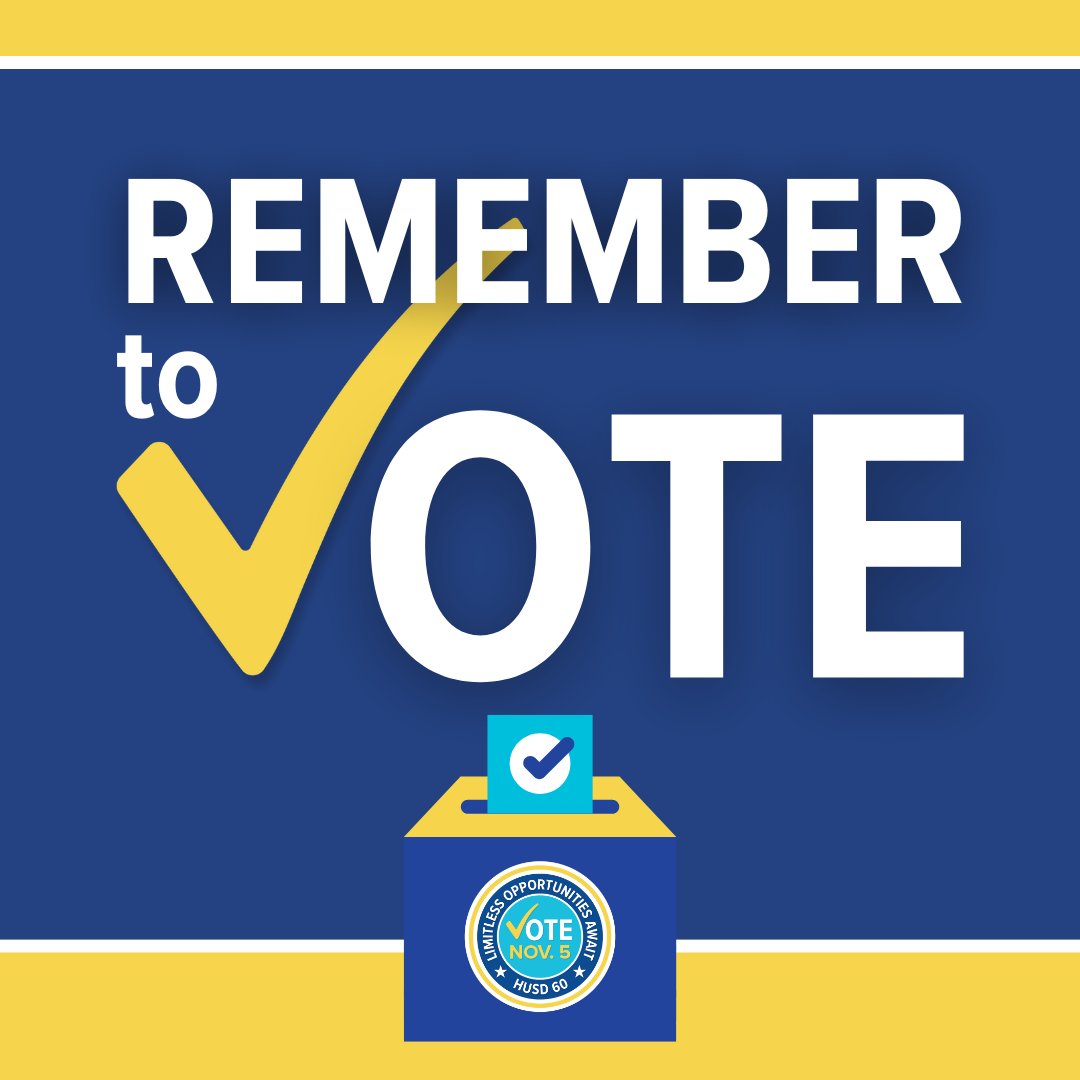 Remember to vote! The upcoming General Election is on November 5, 2024, and your vote matters. Key dates to help you stay on track:

October 29 (TODAY): Last day to mail your ballot if you're voting by mail.
November 1: Last day to vote early in person.
November 5: ELECTION DAY