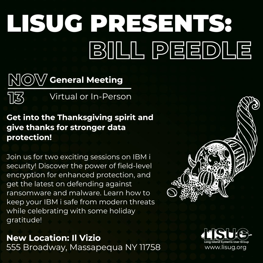 LISUG_Official's tweet image. ⚠️ NEW LOCATION ALERT! ⚠️ November&apos;s general meeting will be held at Il Vizio! Register now at lisug.org! #IBMiCommunity #PowerSystems #IBMiTech #TechInnovation #FutureTech #CloudComputing
