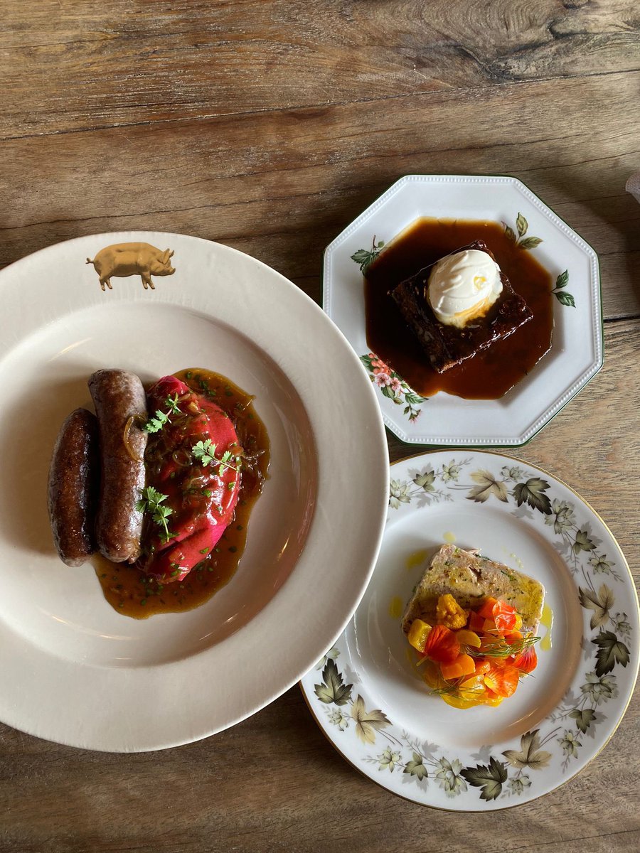 Guinea Fowl Terrine, Crowborough Estate Venison Sausages, and Date &amp; Walnut Sponge... just a taste of the dishes on our Much-Loved mid-week lunch menu at THE PIG-at Bridge Place, Kent!🍽️🍂
 
Dig in from £26.50 this autumn: thepighotel.com/offers/much-lo…