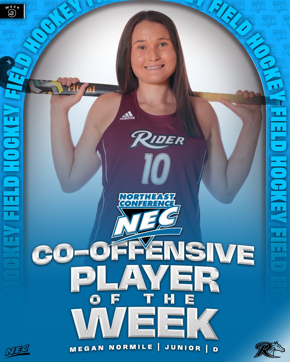 necfhockey's tweet photo. 🏑🏅The #NECFH Co-Offensive Player of the Week is 𝗠𝗲𝗴𝗮𝗻 𝗡𝗼𝗿𝗺𝗶𝗹𝗲 from @RIDERATHLETICS ‼️ 

» Scored 👌 🥅s for in a 1-1 week for the 🐴
» Had 2️⃣ scores in a 4-0 victory 🆚 LIU

#NECelite📜 x #NECOPOW https://t.co/dJwNrl0IX9