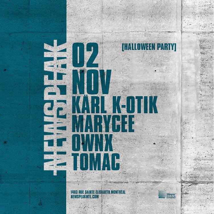 BOOOOOOOOOOOOOMMMMMMMMMM

Gratuit avant minuit

Téléchargez vos billets ici:
🎫 bit.ly/HalloweenNewsp…

DJ kärl k-otik sera de retour au Newspeak pour l’Halloween pour un événement trance avec ses bons amis Tomac et Marycee B2B OWNX le 2 nov. 2024 -&gt; "all-time classic set"