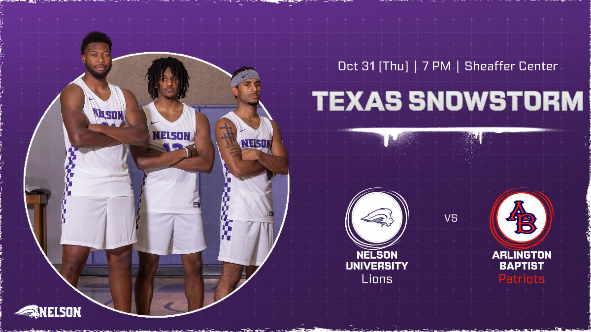 Brace yourselves... the 𝕋𝕖𝕩𝕒𝕤 𝕊𝕟𝕠𝕨𝕤𝕥𝕠𝕣𝕞 is coming! ❄️🏀 

Nelson Lions vs. Arlington Baptist Patriots – Oct 31, 7 PM at the Sheaffer Center! 🦁

Will you be part of the storm? 🌨️