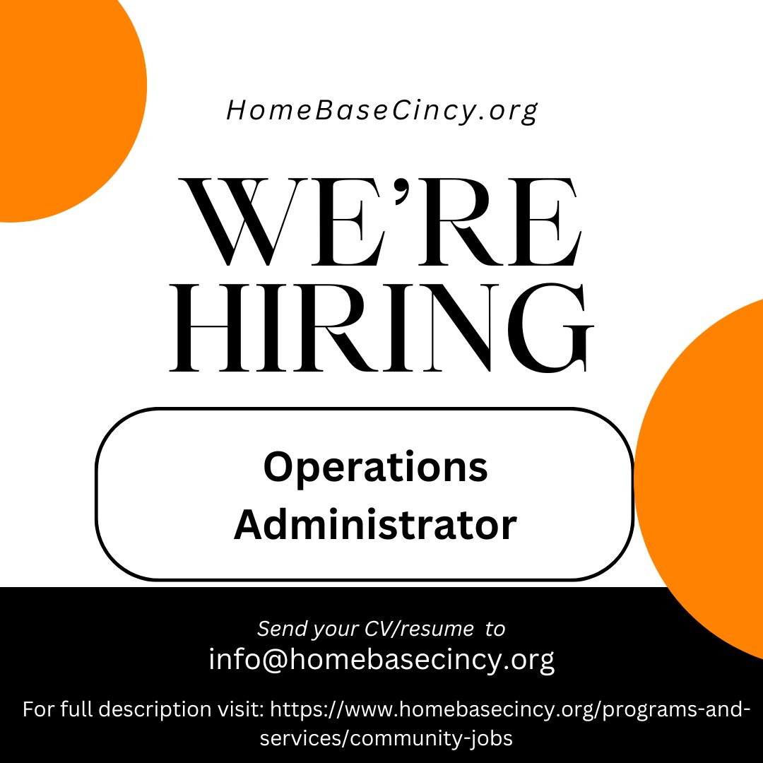 We are hiring! For more details: homebasecincy.org/operations-adm…