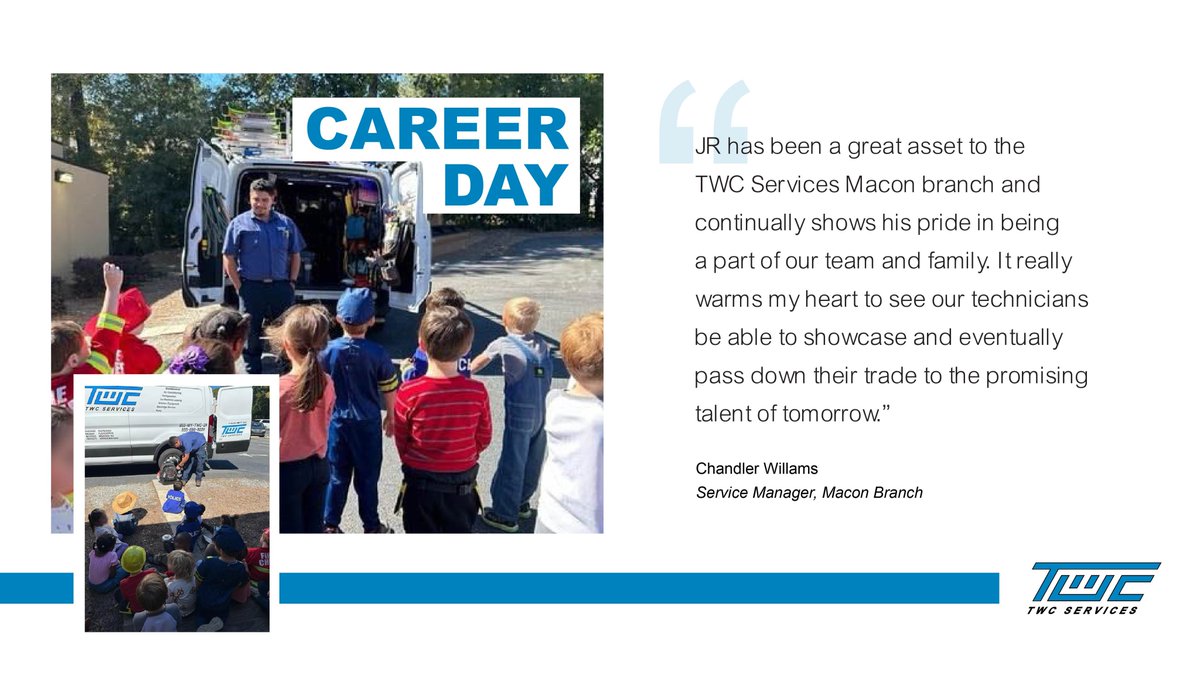 Macon Technician JR made Career Day unforgettable by showcasing his TWC Services van, tools, and a thermal camera. The kids loved learning about HVAC safety, blue flames, and even got a hands-on look at real tools and tech!
