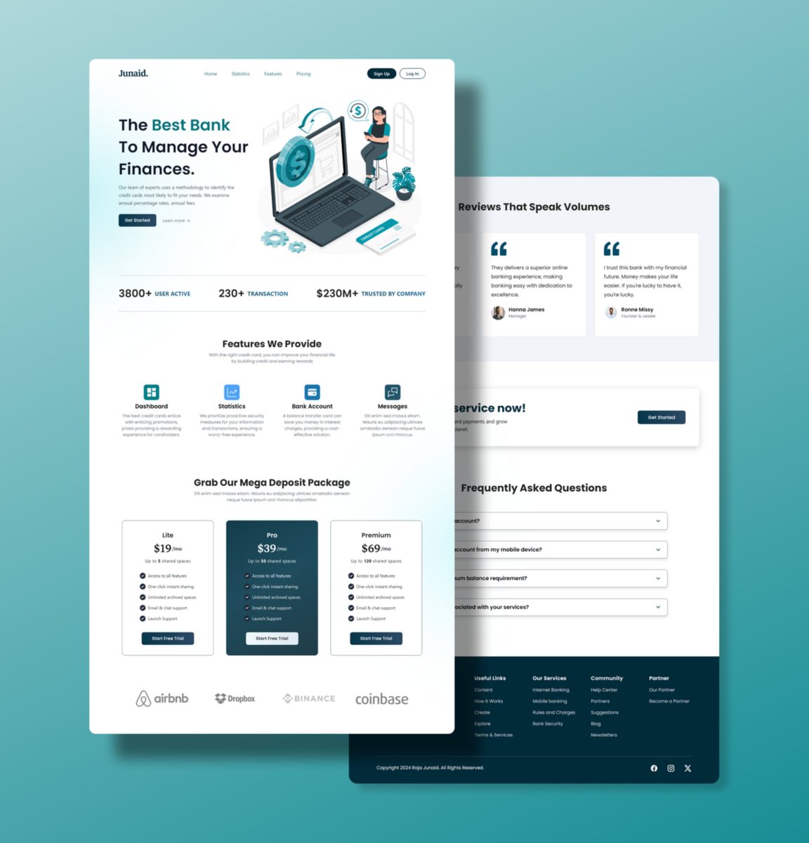 laibacreatives's tweet image. Designed this Finance Website using Figma 🧑‍💼

How is it?    DM me for your Website 👩‍💻