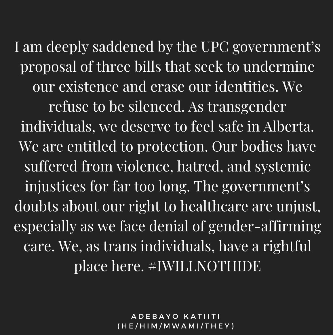 RARICAnow! (@raricanow) on Twitter photo <a href="/AdebayoKatiiti/">Adebayo Chris Katiiti (He/Him/They/Mwami/Sebo)</a> I am weary of perpetually battling for my right to exist. It is already a struggle to navigate the complexities of being Black, transgender, a refugee, and a newcomer—our lives are disproportionately affected by these unjust policies. The rhetoric employed is <a href="/AdebayoKatiiti/">Adebayo Chris Katiiti (He/Him/They/Mwami/Sebo)</a> I am weary of perpetually battling for my right to exist. It is already a struggle to navigate the complexities of being Black, transgender, a refugee, and a newcomer—our lives are disproportionately affected by these unjust policies. The rhetoric employed is