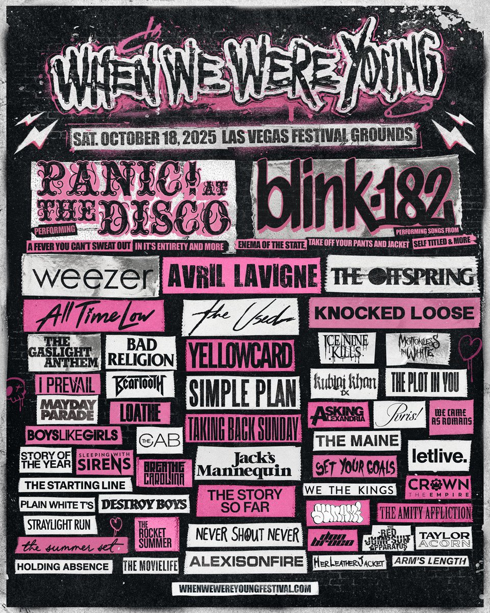 WHEN WE WERE YOUNG FEST announces 2025 lineup feat P!ATD performing A Fever You Can’t Sweat Out in its entirety with possibly god (Ryan Ross) back in the lineup. Huge win for the community today.