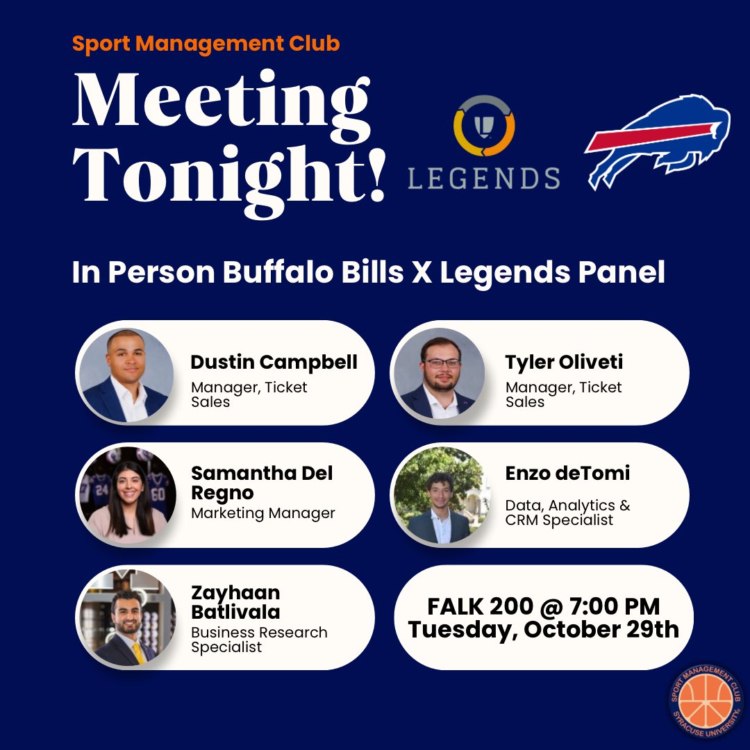 SPM Club meeting tonight!! We will be welcoming a panel of guest speakers from Legends to come speak to our club in person tonight at 7:00 in Falk 200.