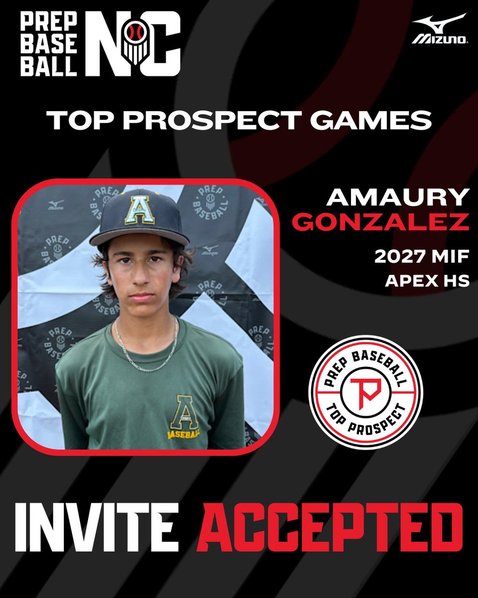 PrepBaseballNC's tweet photo. 🎉𝐈𝐍𝐕𝐈𝐓𝐄 𝐀𝐂𝐂𝐄𝐏𝐓𝐄𝐃🎉
📢AMAURY GONZALEZ

Big Event for the top 2027 &amp; 2028 Players in NC on SAT NOV 2nd

Profile Link 👉 https://t.co/efcR7Te4vc
2027 SS
Apex HS | Team Elite

Request your invite ➡️https://t.co/mxlJJWwHeH

#NCTPG24 https://t.co/2gFBTwqeYZ