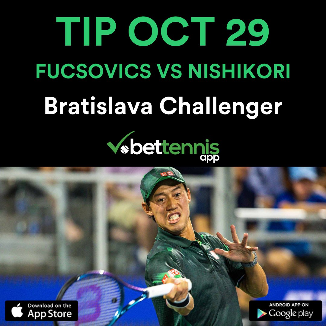 BetTennisApp's tweet photo. 🎾 Bratislava Challenger Alert: Fucsovics vs Nishikori 🎾
💥 Our pick: 🍀 Nishikori @ 1.93 @-107 🍀
🌈 Dream Odds! Catch Wins, Bio.
#Bratislava #Fucsovics #Nishikori #GameSetBet #pronosticador #pronostico #bets #NoleFam #Alcaraz https://t.co/LP5ziNg1Cu