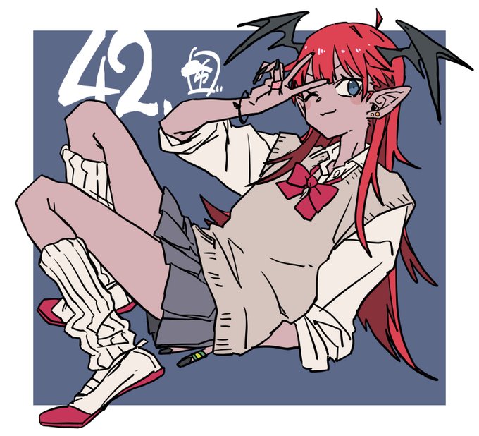 何日続くかな。今日はルーズソックスなJK悪魔さんでした。ちょっと直しました。 