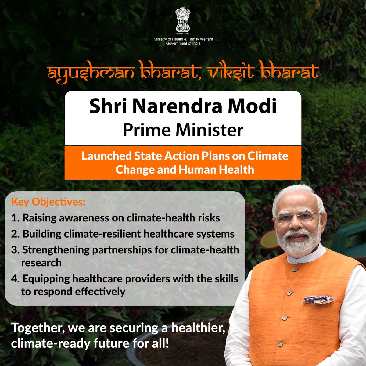 MoHFW_INDIA's tweet image. Prime Minister Shri @narendramodi virtually launched the State Action Plans on Climate Change and Human Health across 26 states and Union Territories, with a focus on climate-health awareness, building resilient healthcare systems and equipping healthcare providers with essential…