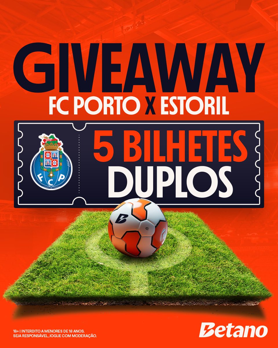 Queres ir ver o @fcporto x Estoril? Temos 5️⃣ bilhetes duplos! Para ganhares, só tens de:

➡️ Seguir a <a href="/Betano_PT/">Betano Portugal 🔞</a>
➡️ Like, RT e marcar 3 amigos

⚠️ Termina dia 31/10 às 14h00. Anunciamos os vencedores até às 15h00.