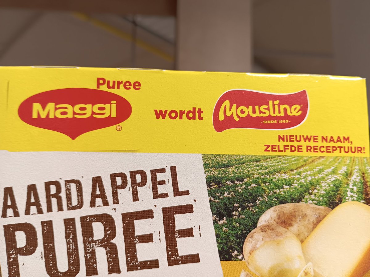 Dat wordt even wennen. De nieuwe reclameslogan wordt dus 'Een beetje van jezelf en een beetje van Mousline'? #maggi