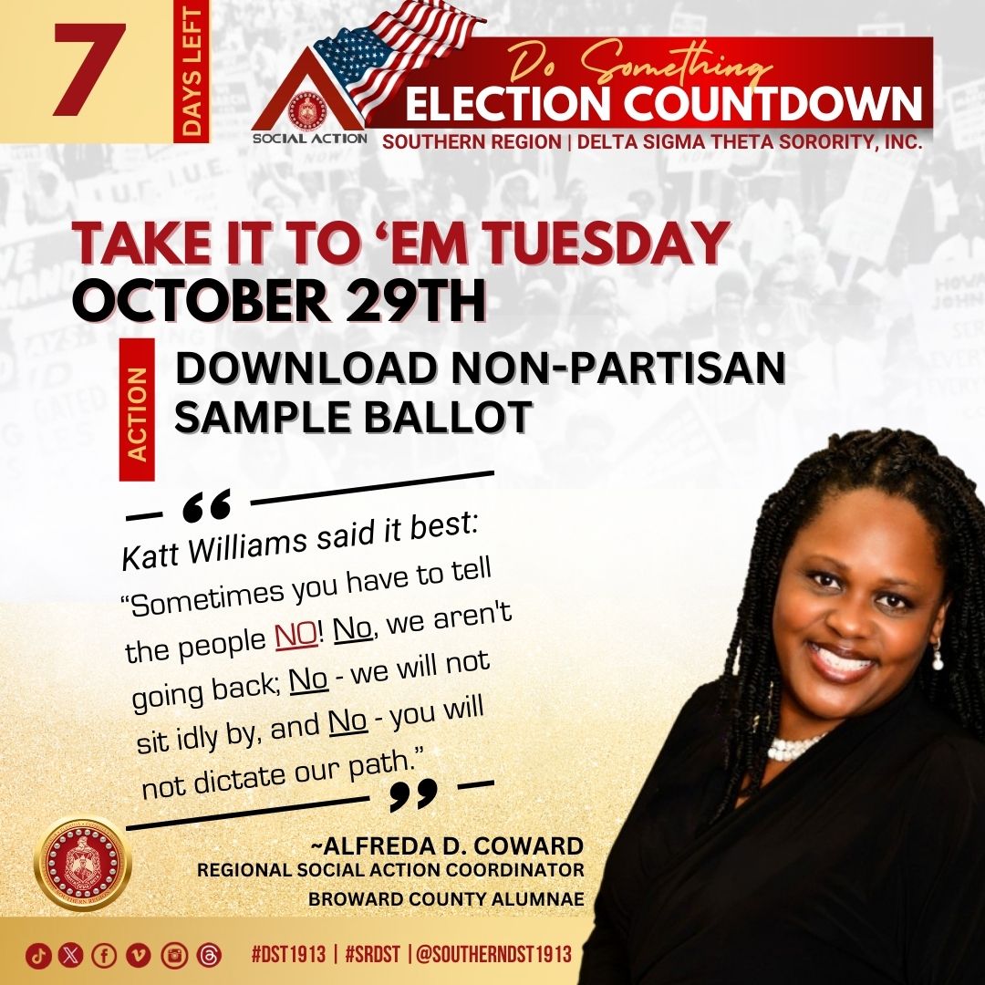 One week away! Day 7: Take it to 'em Tuesday!  It's time to get prepared for the upcoming election!

Take action today by downloading a non-partisan sample ballot to familiarize yourself with the candidates and measures.

 DO SOMETHING meaningful today!

#SRDST #DST1913