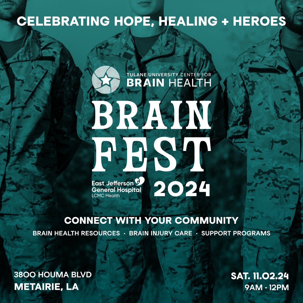 tulanecbh's tweet photo. Veterans, First Responders and families: Learn more about brain health resources, brain injury care and support programs in our community. Activities, food and fun for the whole family! 🎶👨‍👩‍👧‍👦🍴

Learn more ➡️ https://t.co/hFg4XUISpg https://t.co/WuvFyuVSGn