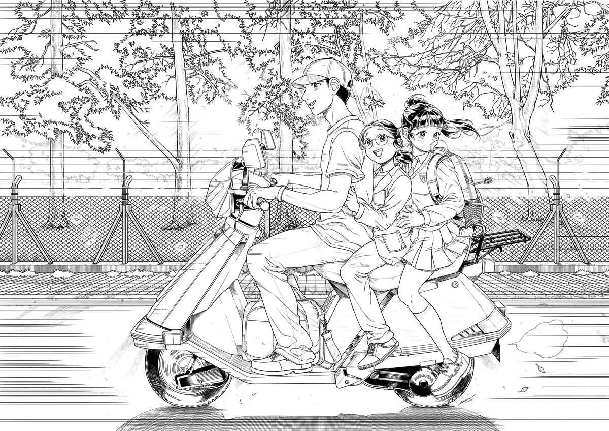Andrea_Jen's tweet photo. Dibujo de cuando mi papá nos llevaba a mi hermana y a mí al colegio.
La moto, era roja estilo scooter Honda de los 90s. Se la podía distinguir a unas dos cuadras de distancia. Lo que me gustaba de la moto era la bocina, que se parecía a la de un auto, a pesar de ser sencilla. https://t.co/0cCLiFCVKX