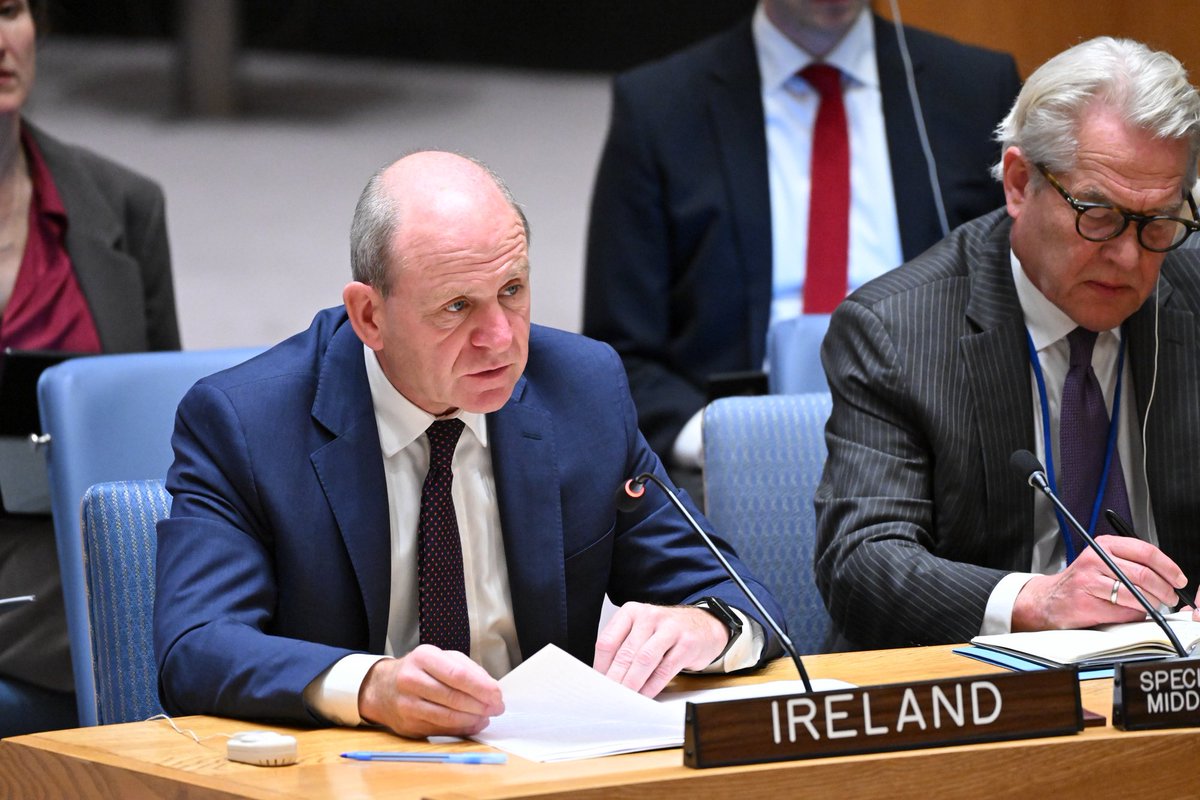 Today at #UNSC, 🇮🇪 delivered a statement on behalf of 🇩🇿 🇧🇪 🇧🇷 🇬🇾 🇮🇩 🇯🇴 🇰🇼 🇱🇺 🇳🇴 🇵🇹 🇶🇦 🇸🇮 🇿🇦 🇪🇸 🇵🇸 in support of <a href="/UNRWA/">UNRWA</a>.

The group deplores the measures being taken by Israel against UNRWA, incl legislation adopted that prevents UNRWA from continuing its life-saving operations