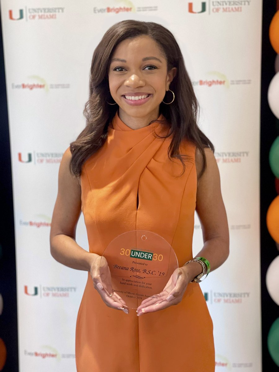 breanarossWBAL's tweet image. Last week I returned to the University of Miami to accept a 30 Under 30 Award. It was such an honor to be recognized by the school I love. UM provided so much opportunity by awarding me a full scholarship and providing a great foundation in journalism! I’m proud to be a Cane 🧡💚