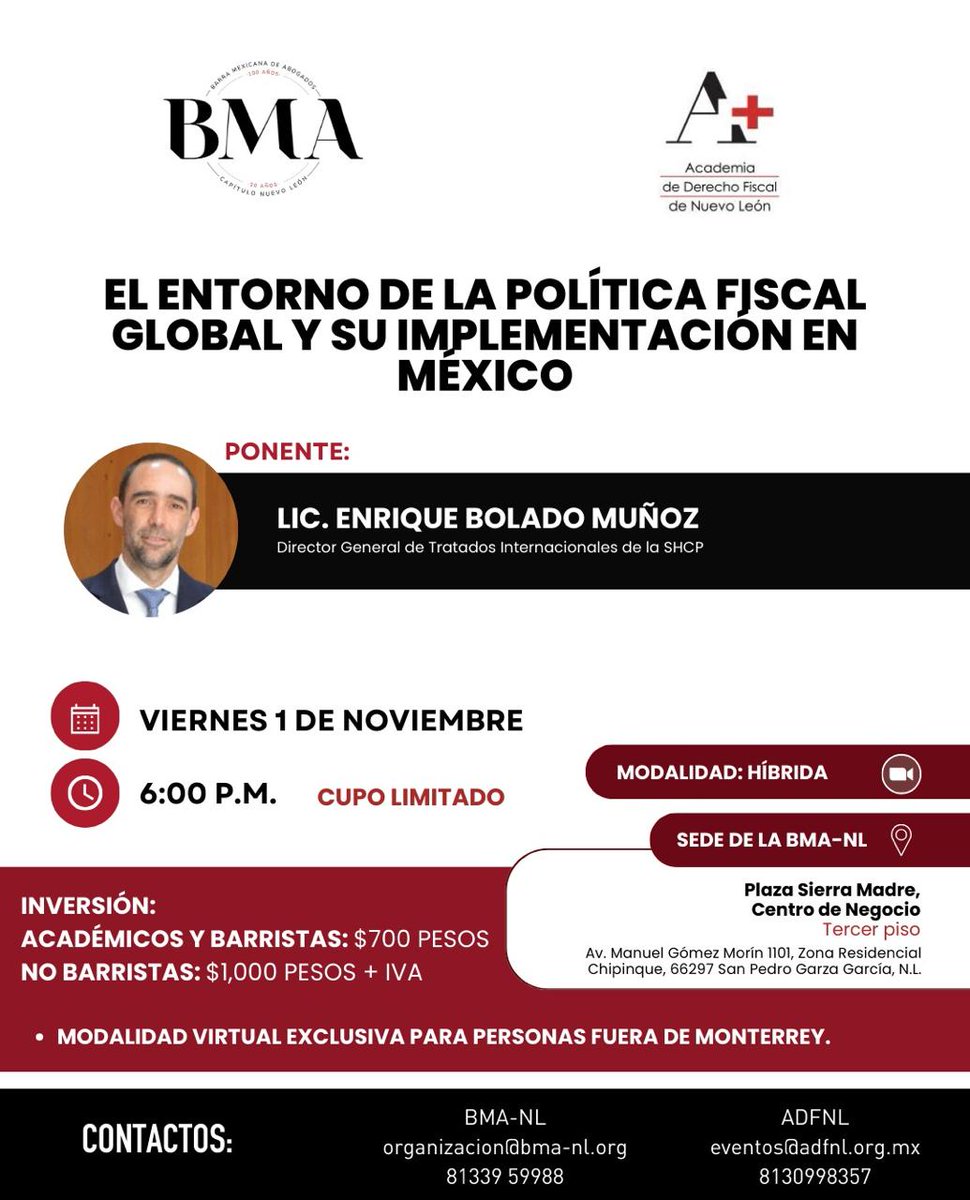 ADFNLAC's tweet photo. ¡CAMBIO DE SEDE!
 Ahora en las instalaciones de la Barra Mexicana, Capítulo Nuevo León.
*Modalidad virtual exclusiva para personas fuera de Monterrey.
Las cuotas establecidas previamente se mantienen.
Registrate en: eventos@adfnl.org.mx https://t.co/chHY52yOW2