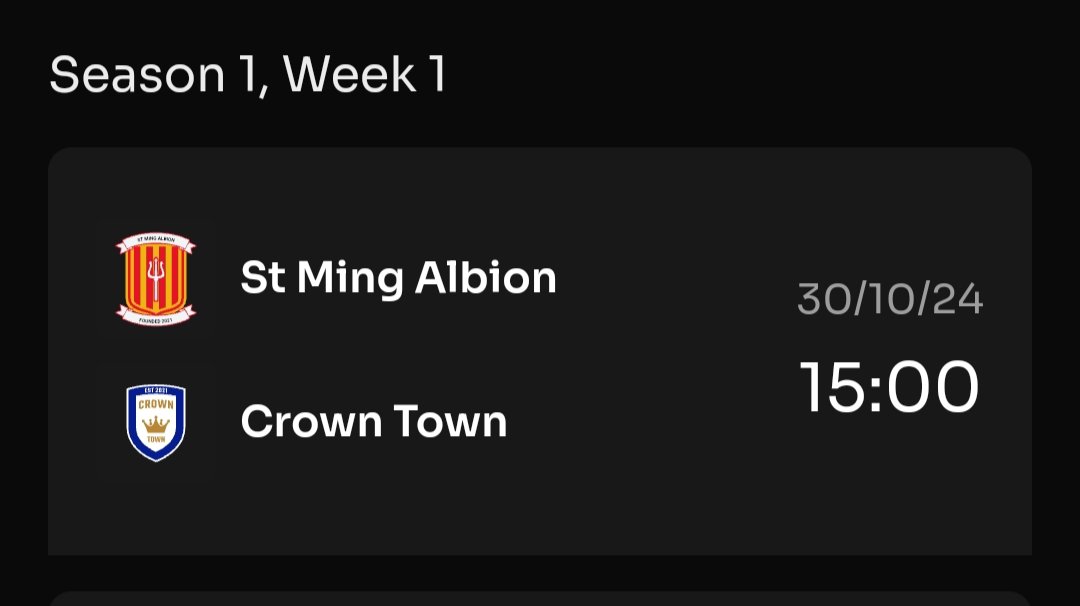 Top of the table clash ...St Ming look set to win the league ..but we go all out total football tomorrow like the great Holland teams..be nice to give them their 1st loss <a href="/Footium/">Footium</a>