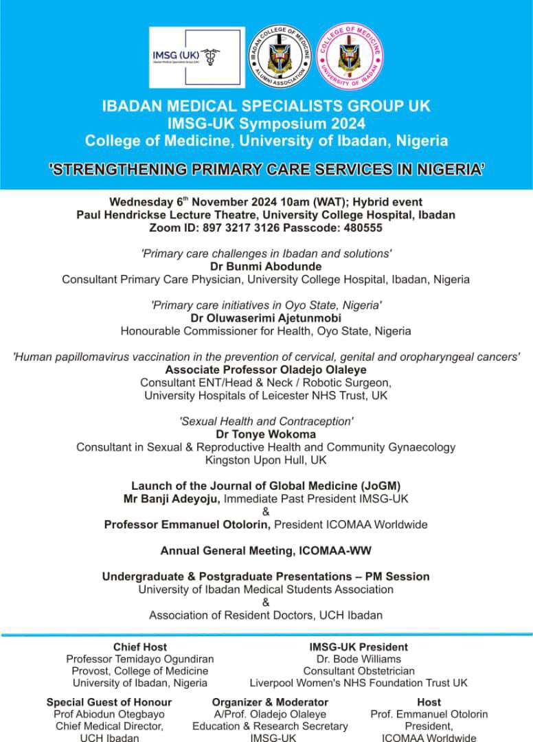 1UKTogether's tweet photo. @IMSGuk 

Join Us for the Ibadan Medical Specialists Group UK (IMSG-UK) Hybrid Symposium 2024

Keynote speakers from leading institutions  
Engaging panel discussions  
Networking opportunities  
Interactive workshops https://t.co/FldPIam1uE