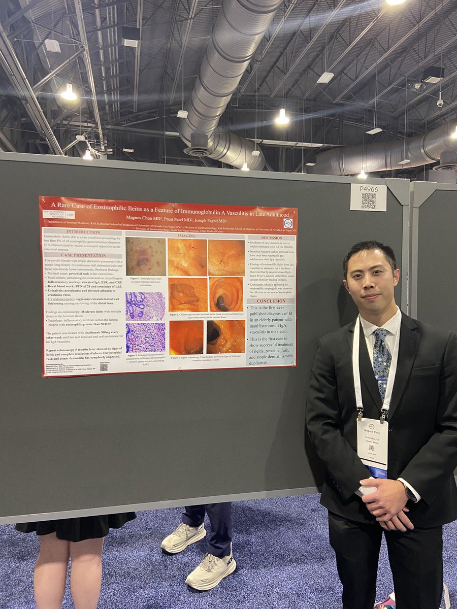 ChunMagnus's tweet image. Grateful for the opportunity to present at ACG with the rest of my @unlvmedicine co-residents! Had a great time networking and held a scope for the first time! Honored to receive the outstanding poster presenter award!
@AmCollegeGastro #ACG2024 #ACG #GITwitter