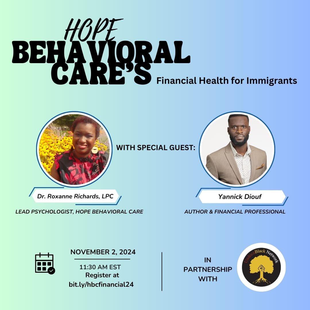 Join us on Nov 2 at 11:30 AM ET for a webinar with psychologist Dr. Roxanne Richards and financial expert Yannick Diouf, author of “Doundale!” They’ll discuss the link between financial stability and mental health for Black immigrant communities. Register: bit.ly/hbcfinancial24