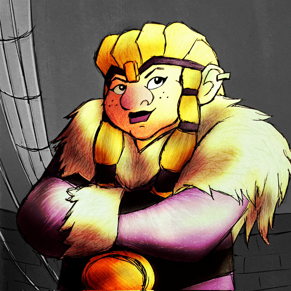 Lunch break sketch!
I did the initial drawing with pen, then took a picture and tried to color it with my finger on my phone. Did it work? ...Sort of? It was a fun experiment either way!
Anyways. Excited to see more of <a href="/lostcoofficial/">Lost Company Official</a>'s Dame Ygritte Stonefoot!
#lostcompany