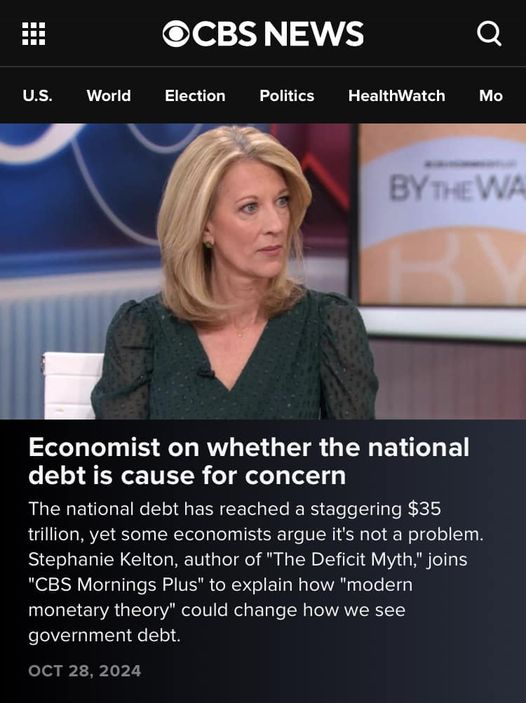 StevenHailAus's tweet photo. Say it, Sister!

CBS News anchor: “How did everybody miss this until now?”

Stephanie Kelton: “Because they’re focused on only one side of the ledger. It’s as if people are going through this conversation with one eye shut and one eye open and they’re seeing half the picture.” https://t.co/8pwb2jkCxT