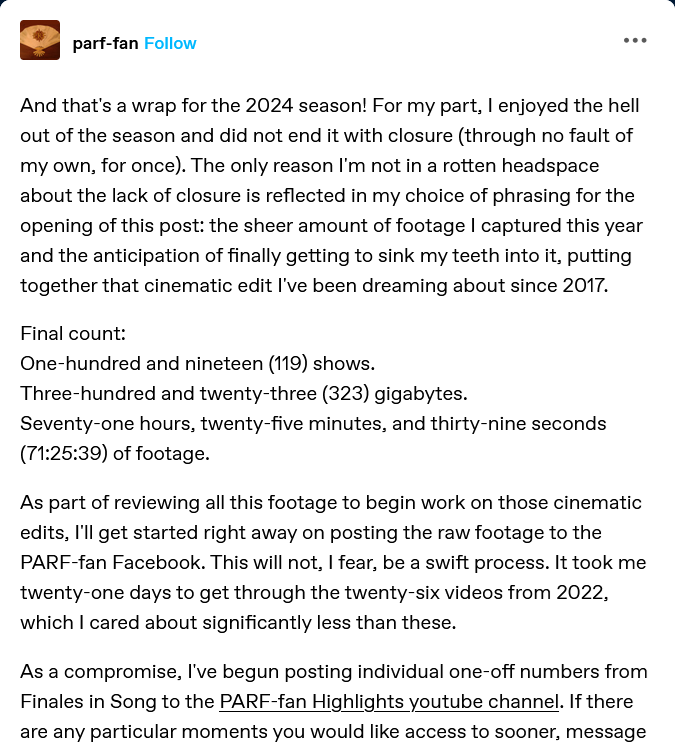 PARF_fan's tweet photo. My plans for my #PARF 2024 footage.

PARF-fan Highlights youtube channel: https://t.co/swHxSkSwQo https://t.co/JxSexrRwCD