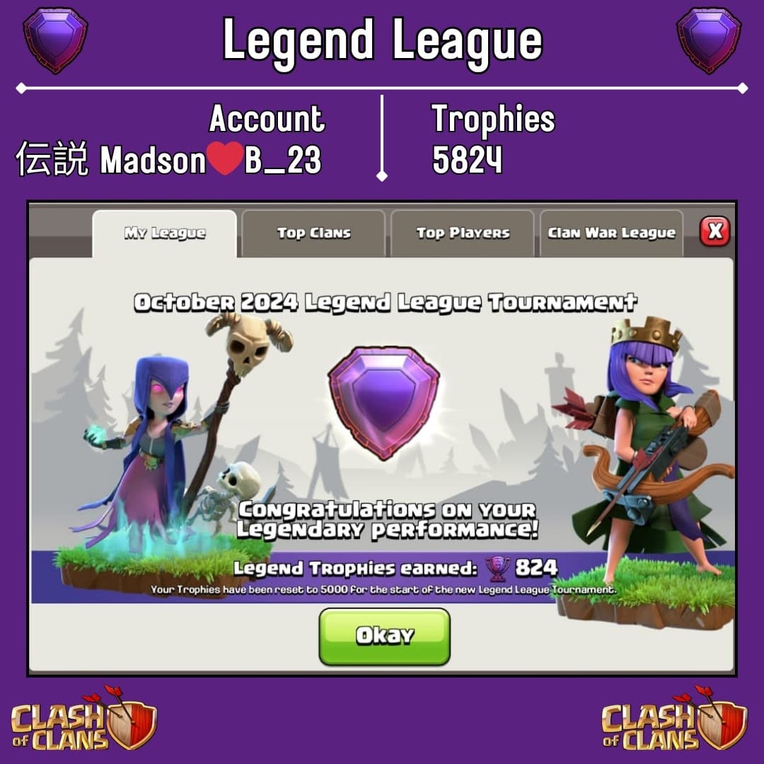 Madson_coc's tweet image. LEGEND LEAGUE 
Season October 2024
🔸️Accounts:
伝説 Madson❤️B_23
伝説 Madson❤️M_23
神話 Madson❤️PA

Strategy used Fireball + Super Witch 

#clashofclans #pushon #ClashOn #fireball #superwitch