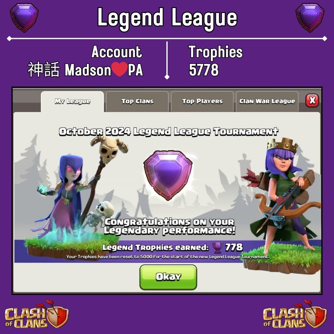 Madson_coc's tweet image. LEGEND LEAGUE 
Season October 2024
🔸️Accounts:
伝説 Madson❤️B_23
伝説 Madson❤️M_23
神話 Madson❤️PA

Strategy used Fireball + Super Witch 

#clashofclans #pushon #ClashOn #fireball #superwitch