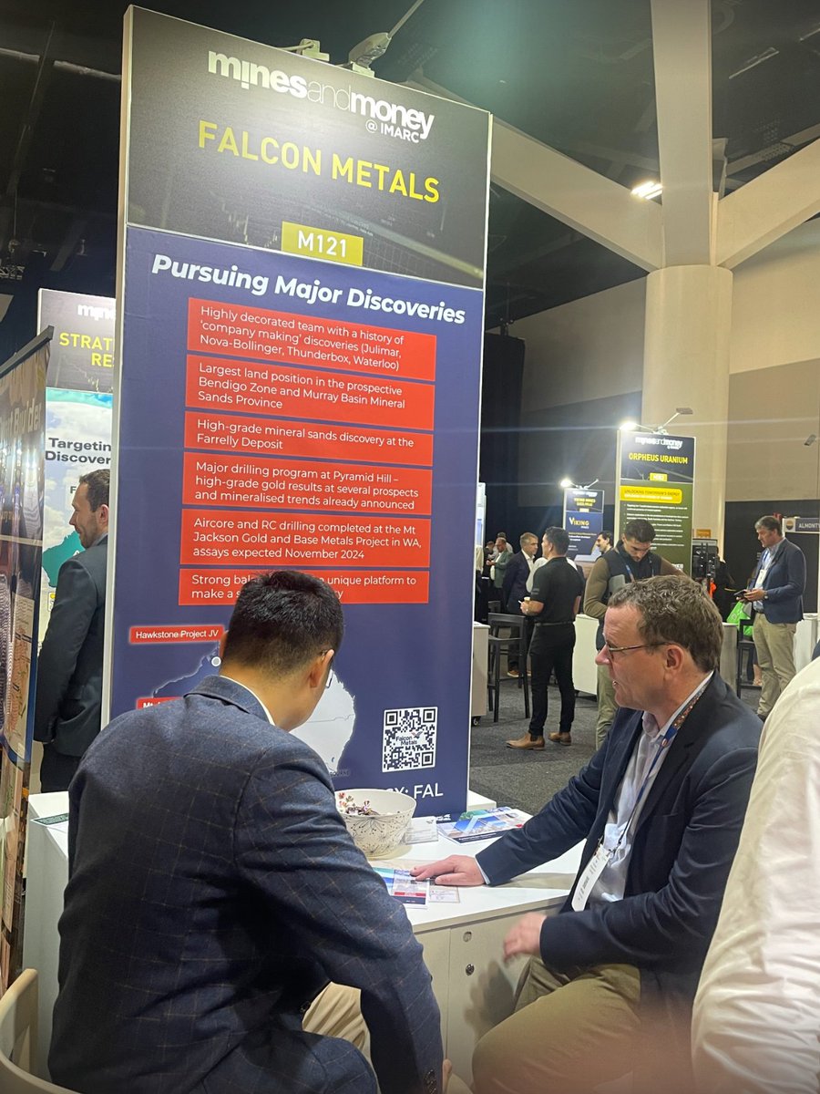 FalconMetalsLtd's tweet photo. After a fabulous first day at @IMARC_Mining, we are ready to go again on Day 2. Managing Director, Tim Markwell is at Booth #M121 https://t.co/R9yG6l2U9J