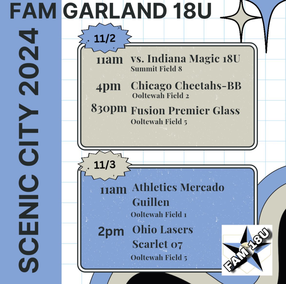 Ali Hassler (@alihassler2026) on Twitter photo Heading down to Chattanooga, Tennessee this weekend to play in the Scenic City Showcase.
<a href="/FAM2526garland/">FAM 18U Garland</a> <a href="/DePauwSoftball/">DePauw Softball</a> <a href="/NDsoftball/">Notre Dame Softball</a> <a href="/MU_SpartanSB/">Manchester University Softball</a> <a href="/IndStSoftball/">Indiana State Softball</a> <a href="/IndianaSB/">Indiana Softball</a> <a href="/ButlerSoftball/">Butler Softball</a> <a href="/BallStateSB/">Ball State Softball</a> <a href="/AURavenSoftball/">AUSB</a> <a href="/FCGrizSoftball/">Franklin College Softball</a> <a href="/LewisSoftball/">Lewis Softball</a> Heading down to Chattanooga, Tennessee this weekend to play in the Scenic City Showcase.
<a href="/FAM2526garland/">FAM 18U Garland</a> <a href="/DePauwSoftball/">DePauw Softball</a> <a href="/NDsoftball/">Notre Dame Softball</a> <a href="/MU_SpartanSB/">Manchester University Softball</a> <a href="/IndStSoftball/">Indiana State Softball</a> <a href="/IndianaSB/">Indiana Softball</a> <a href="/ButlerSoftball/">Butler Softball</a> <a href="/BallStateSB/">Ball State Softball</a> <a href="/AURavenSoftball/">AUSB</a> <a href="/FCGrizSoftball/">Franklin College Softball</a> <a href="/LewisSoftball/">Lewis Softball</a>