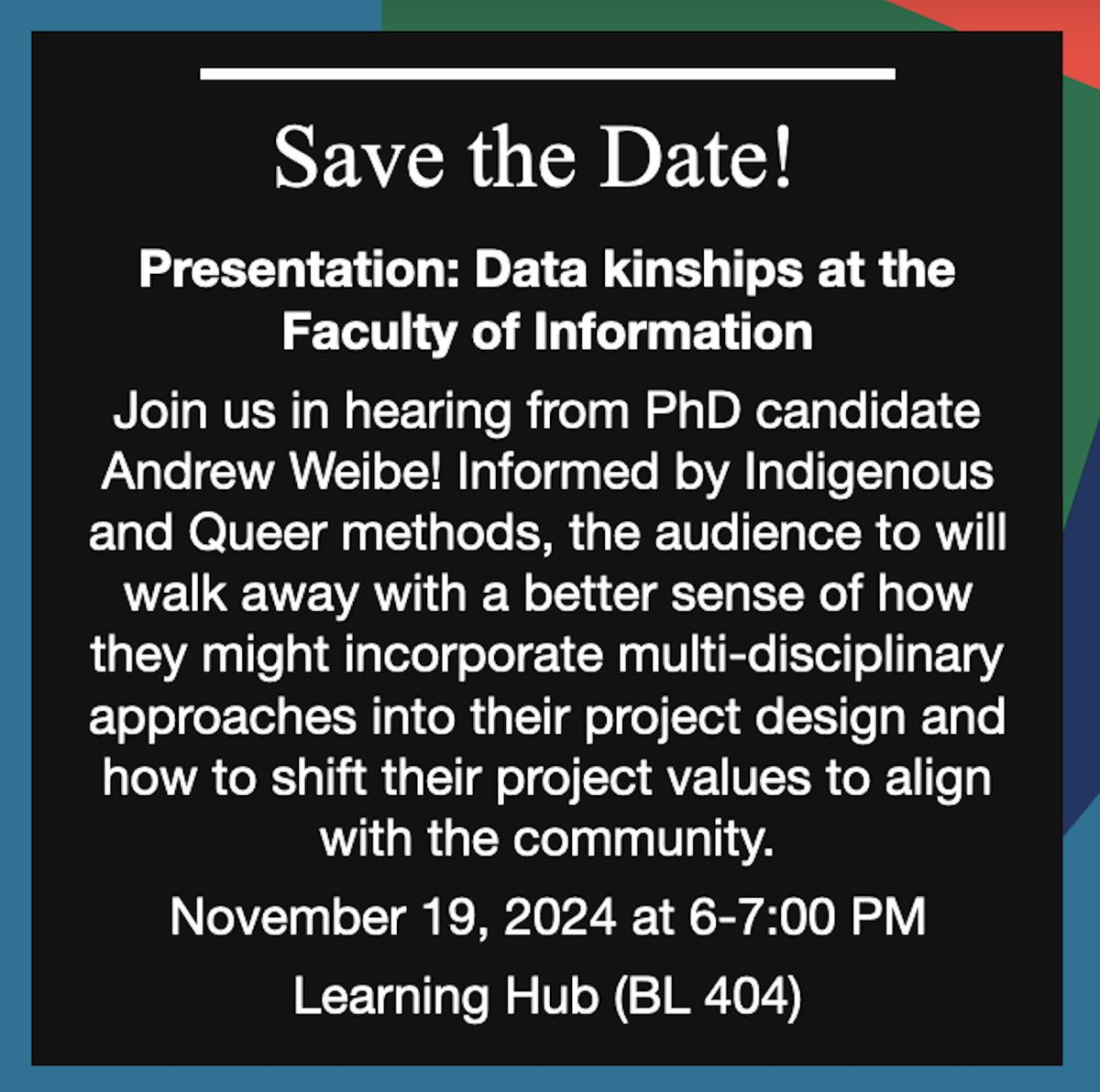 Interested to learn about how Indigenous and Queer methods can inform RIM and KMIM? Save the date for a discussion led by PhD candidate Andrew Weibe. More details and registration information to follow.