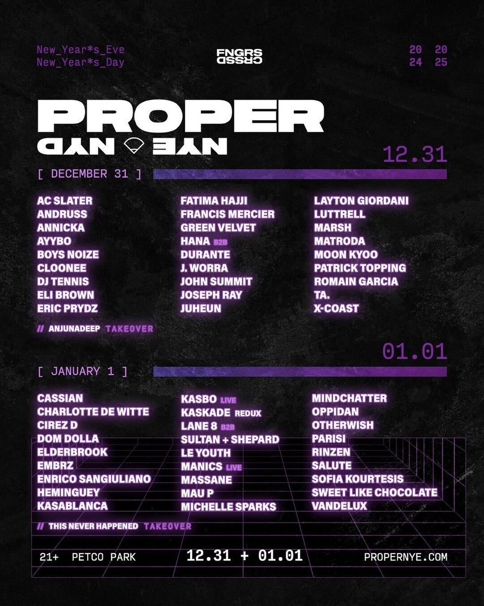 GlobalDanceGDE's tweet photo. 🚨 HEADS UP - @ProperNYE has released its daily lineup for the 2024 edition of its New Year's Eve festival. Which day do YOU like the most?

A LIMITED amount of single-day tickets will be available this Friday, 11/1 at 12 PM https://t.co/xieH7cx3ka