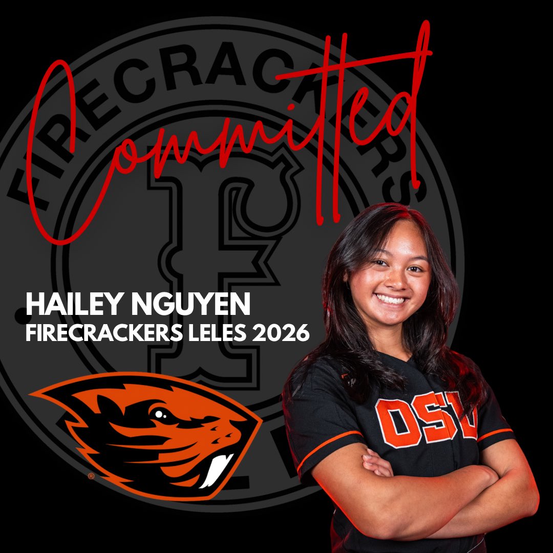 Firecrackers Leles 2026 (@fcleles2026) on Twitter photo Firecrackers Leles 2026 is excited to announce that Hailey Nguyen has committed to play collegiate softball and further her academic career at Oregon State University. Go Beavs! Firecrackers Leles 2026 is excited to announce that Hailey Nguyen has committed to play collegiate softball and further her academic career at Oregon State University. Go Beavs!
